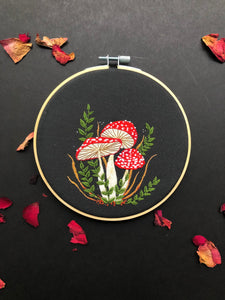 Toadstool Mushroom Embroidery Kit, needlecraft, embroidery pattern, beginners needlecraft, modern embroidery kit, hoop art, embroidery art