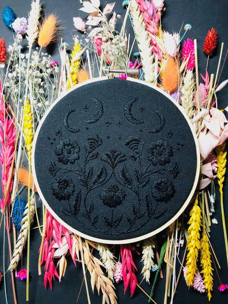 New Moon Embroidery Kit, DMC, needlecraft kit, embroidery pattern, beginner embroidery kit, modern embroidery kit, wall art embroidery