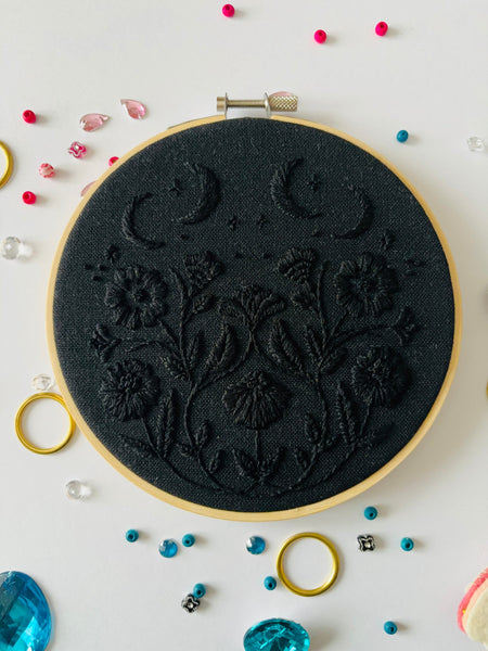 New Moon Embroidery Kit, DMC, needlecraft kit, embroidery pattern, beginner embroidery kit, modern embroidery kit, wall art embroidery